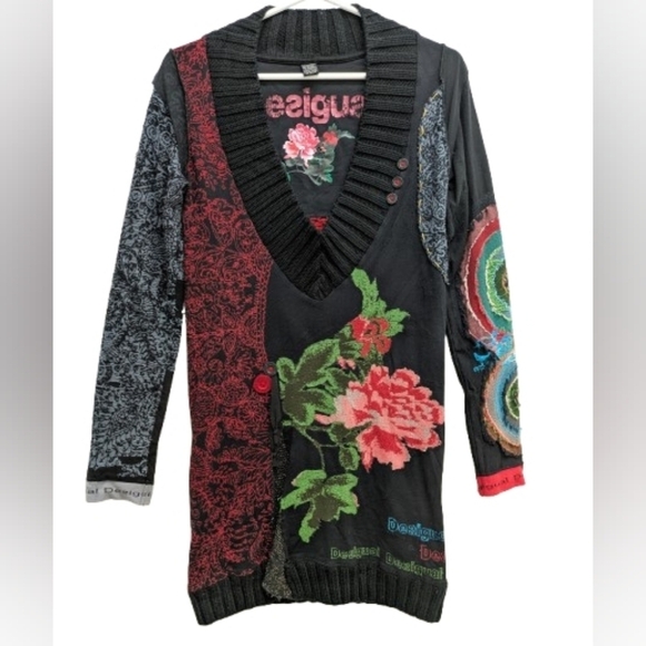 Desigual Sweaters - Vintage Desigual Floral Mandala Patchwork Knit Sweater Dress Size L